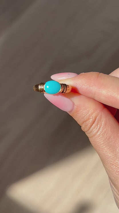 Vintage 18k East West Oval Turquoise Half Bezel Set Ring: US Size 6.75